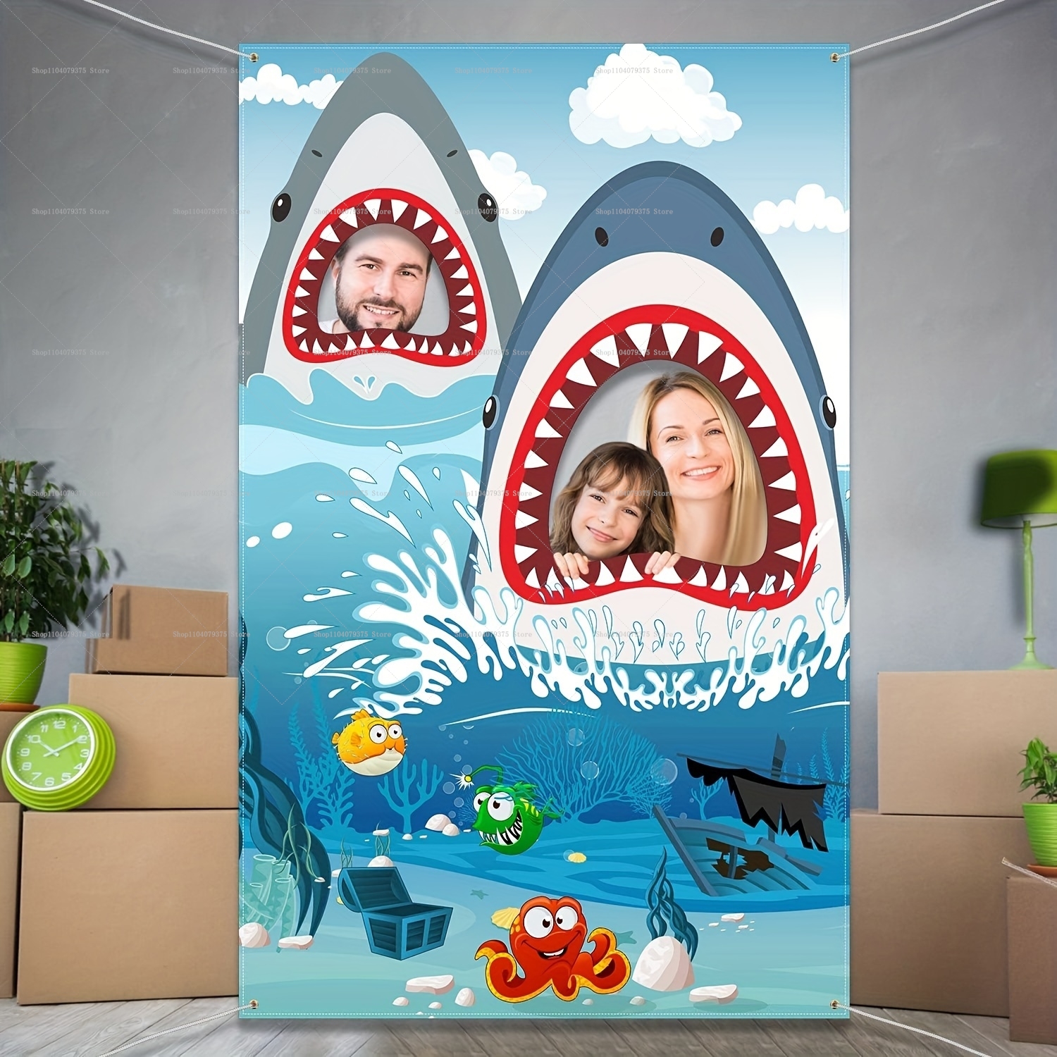 Car Accessories Banner - Shark Party Decorations Shark Photography Background