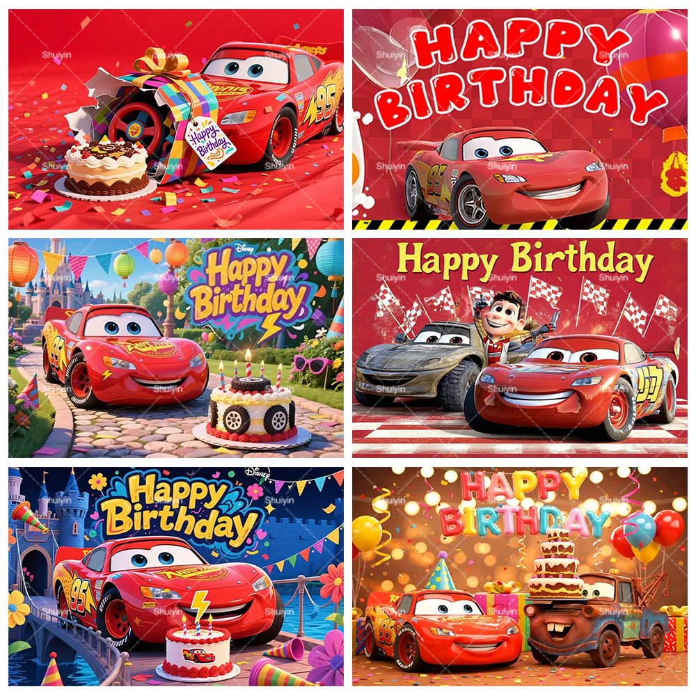 Car Accessories Banner - Cartoon Cars Lightning Mcqueen Backdrop Children