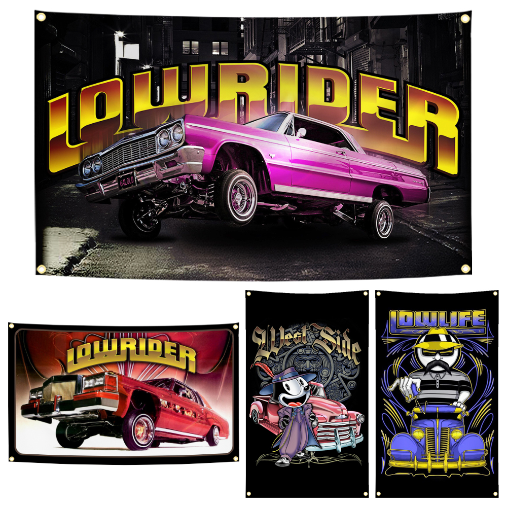 Car Accessories Banner - 90x150cm LOWRIDERs Classic Car Flag Tapestry
