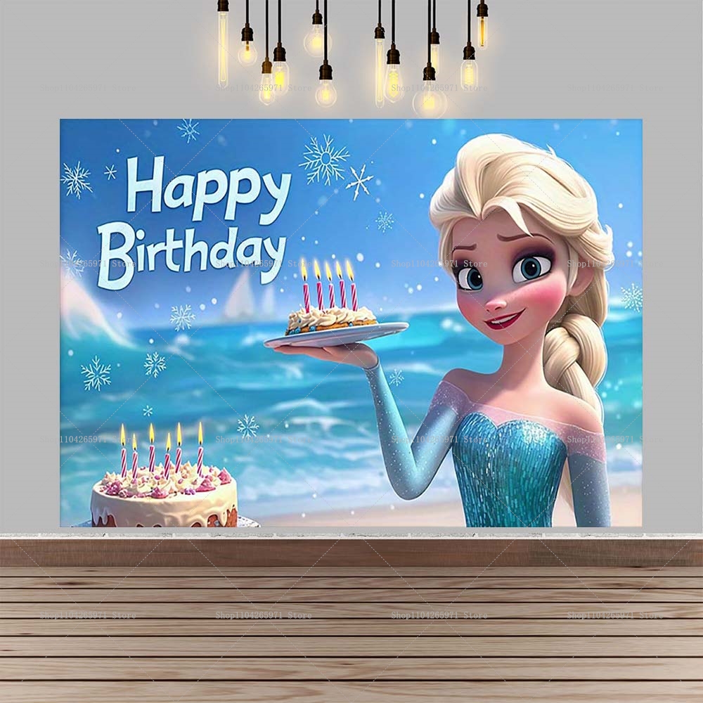 Car Accessories Banner - Lovely Cartoon Frozen Birthday Backdrop Banner