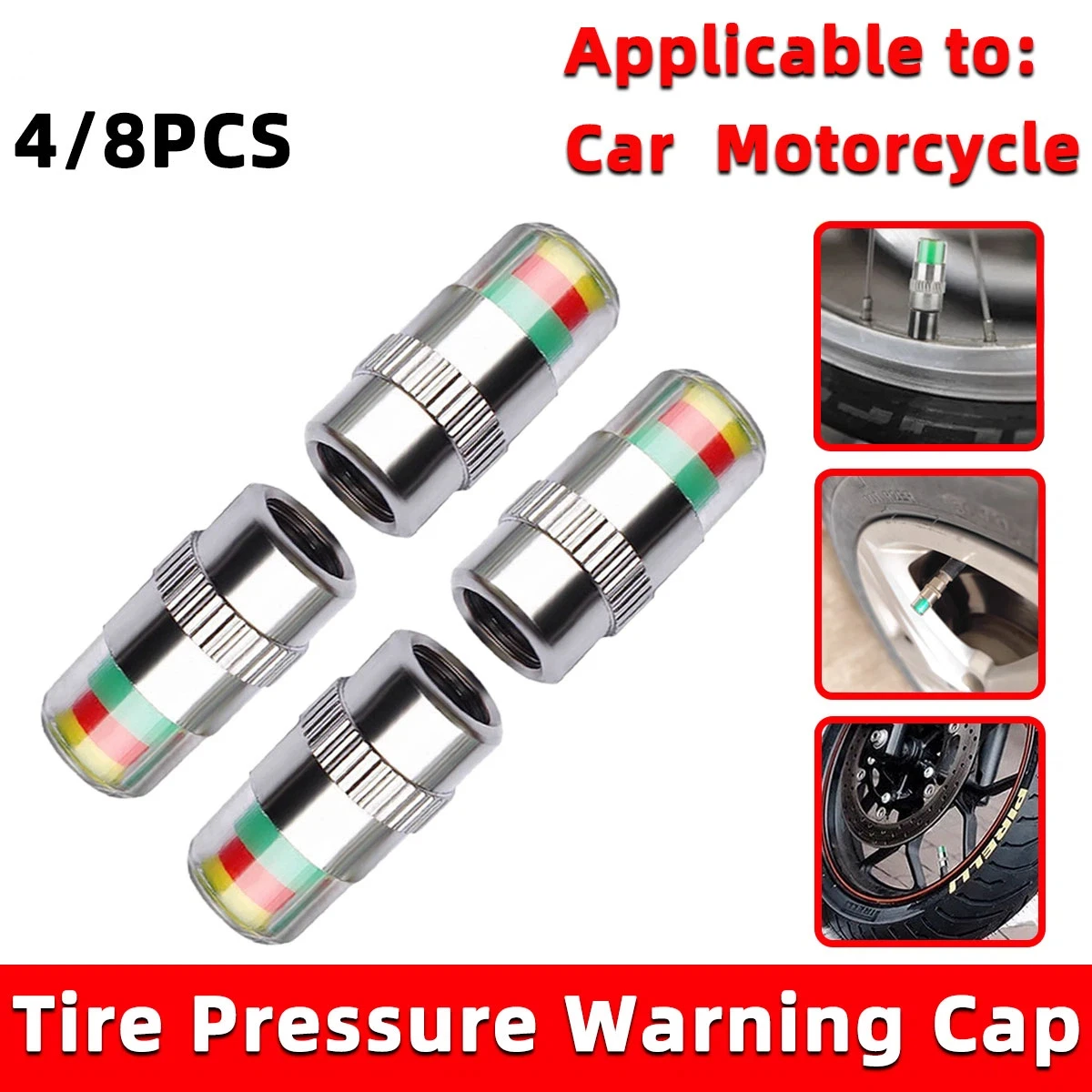 4/8PCS Car Tire Valve Caps wit - Tire Pressure Monitor บทวิจารณ์และราคา