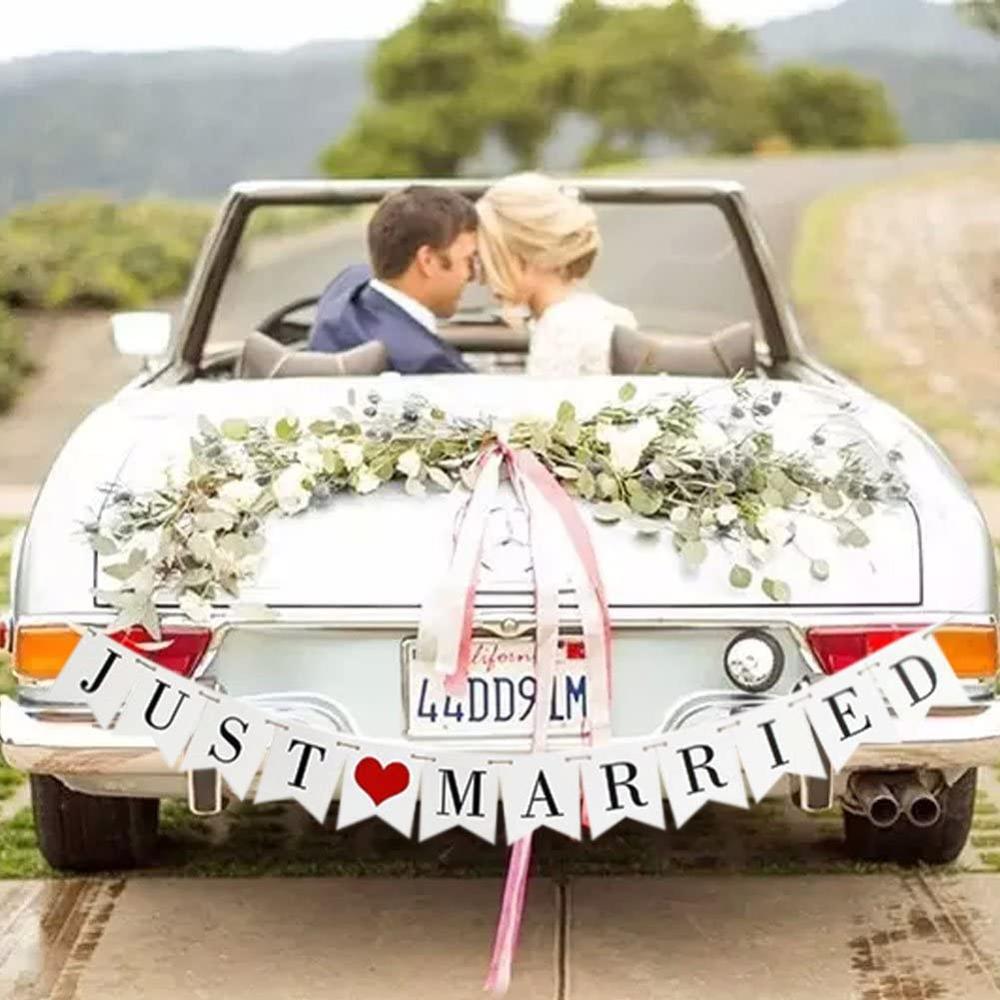 JUST MARRIED Wedding Banner Se - Car Accessories Banner บทวิจารณ์และราคา