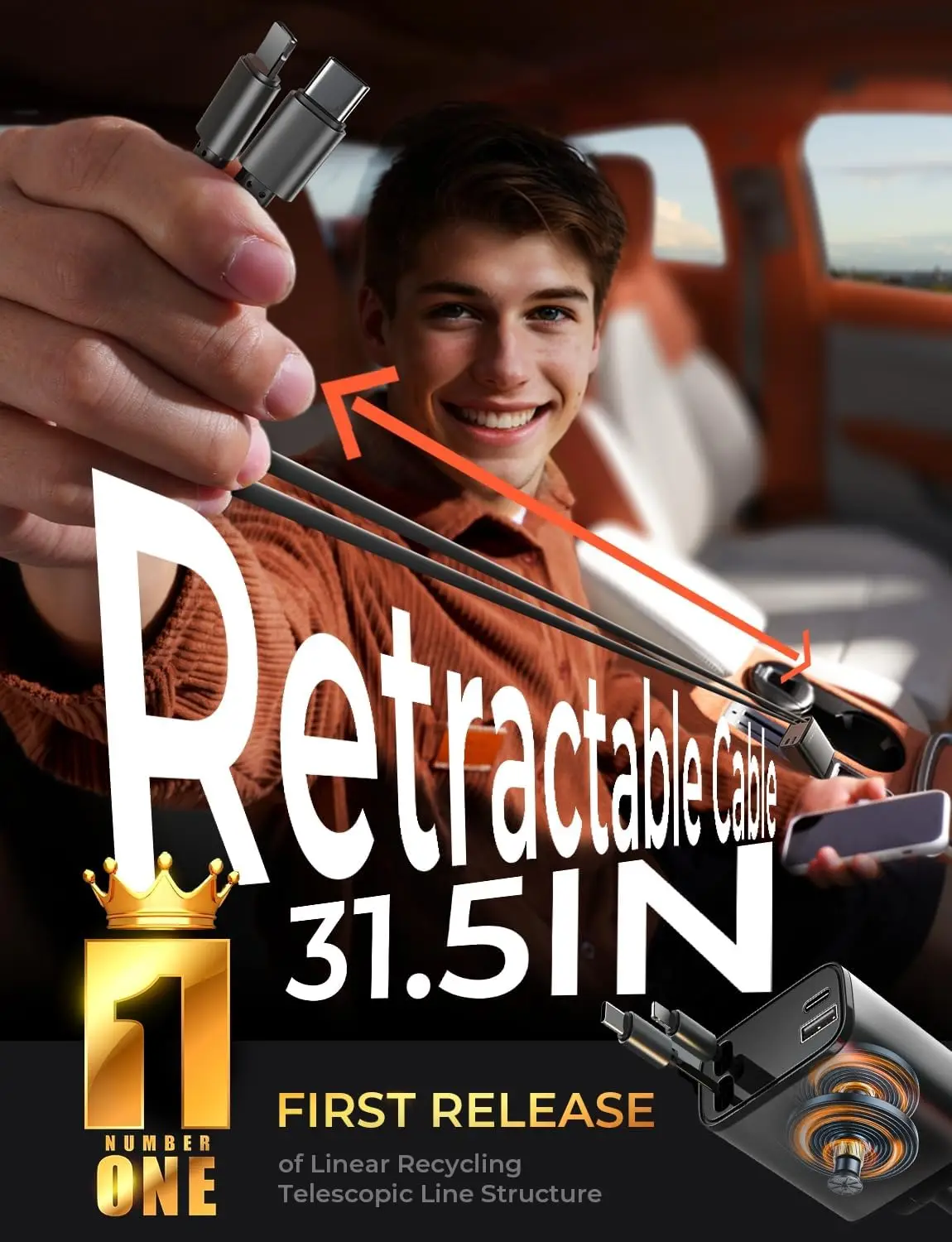 84W Retractable Car Charger, F - Car Accessories For Women บทวิจารณ์และราคา